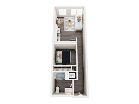 Floor plan for 1 bed, 1 bath, 556 sqft